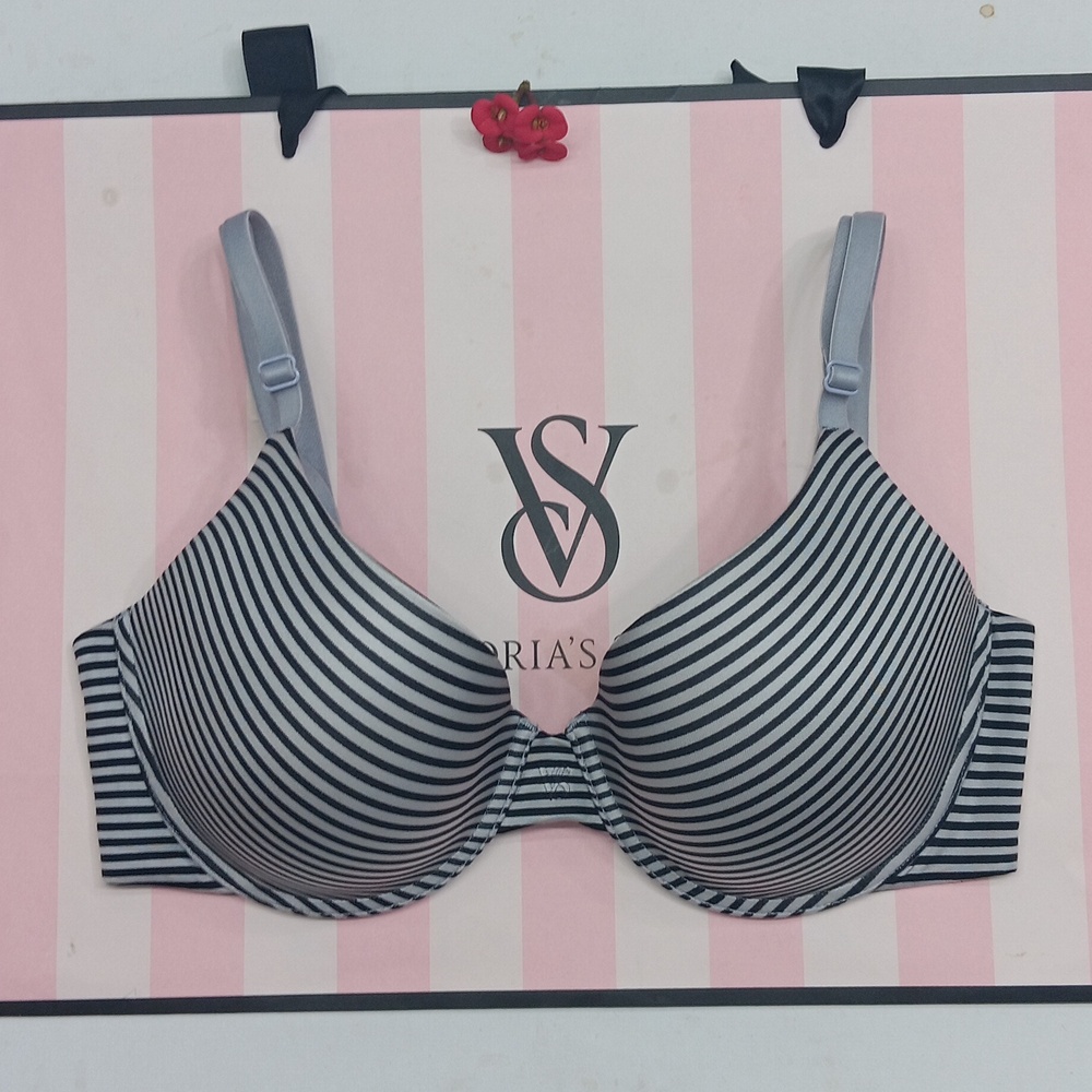 Victoria's Secret Black & White Striped Molded Bra Uplift Semi Demi Size34C